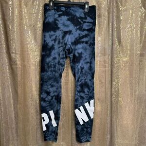 PINK Victorias Secret High Waist Blue‎ Black Tie Dye Logo Yoga Leggings Small